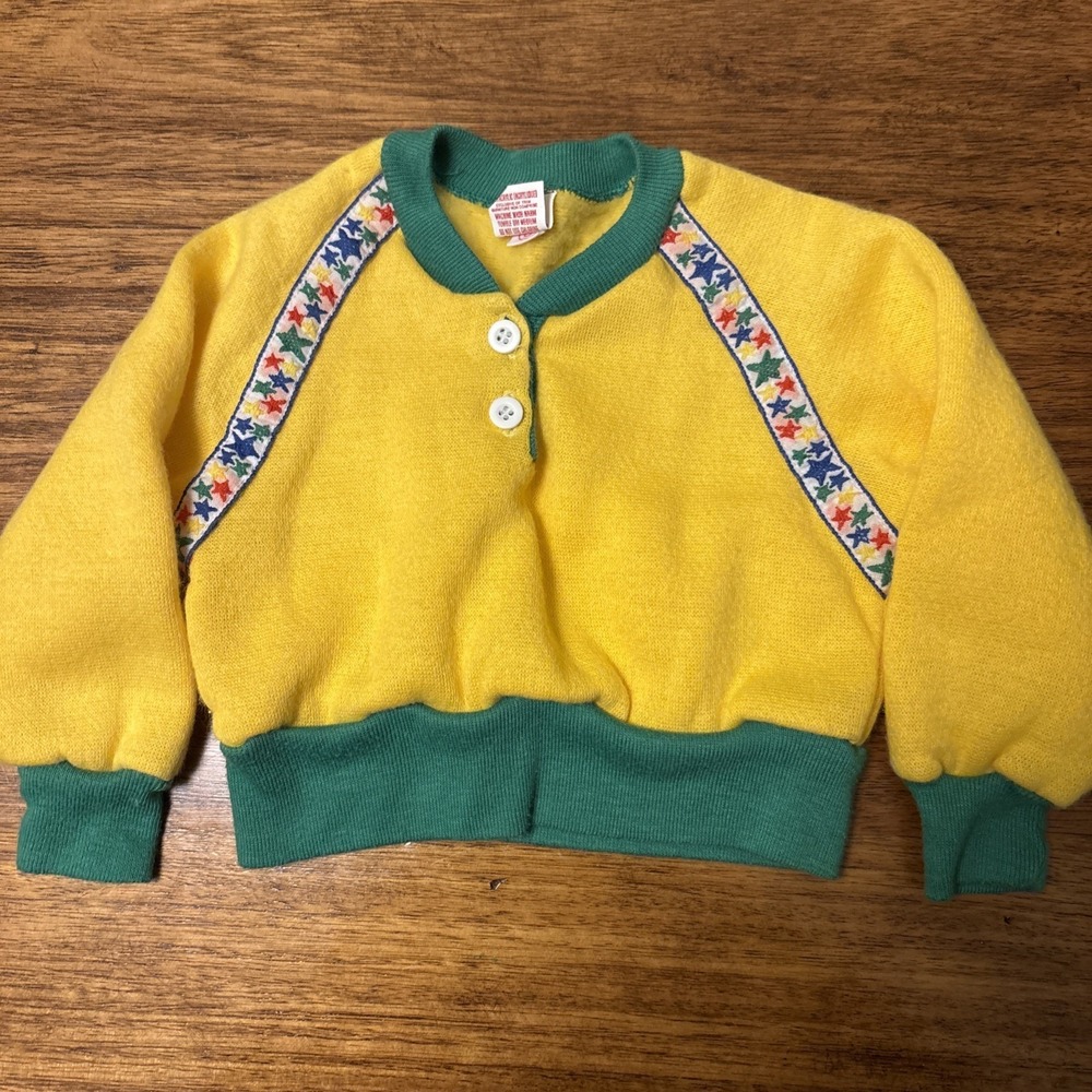 Vintage Buster Brown Boys Yellow Long‎ Sleeve Top W/stars Made in USA 12 Mos